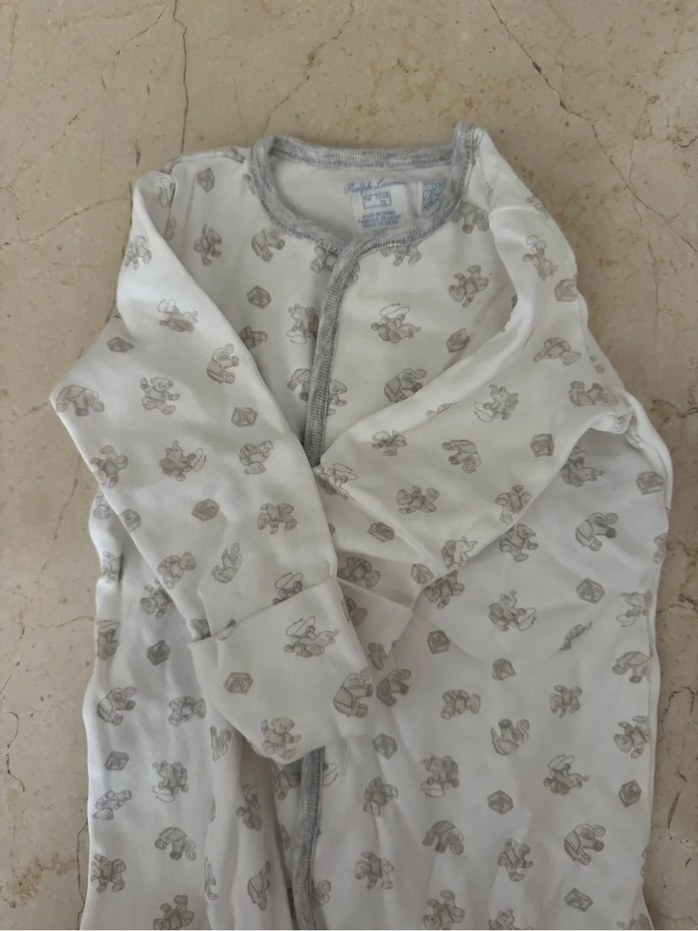 Ralph Lauren White and Gray Baby Footed Pajamas